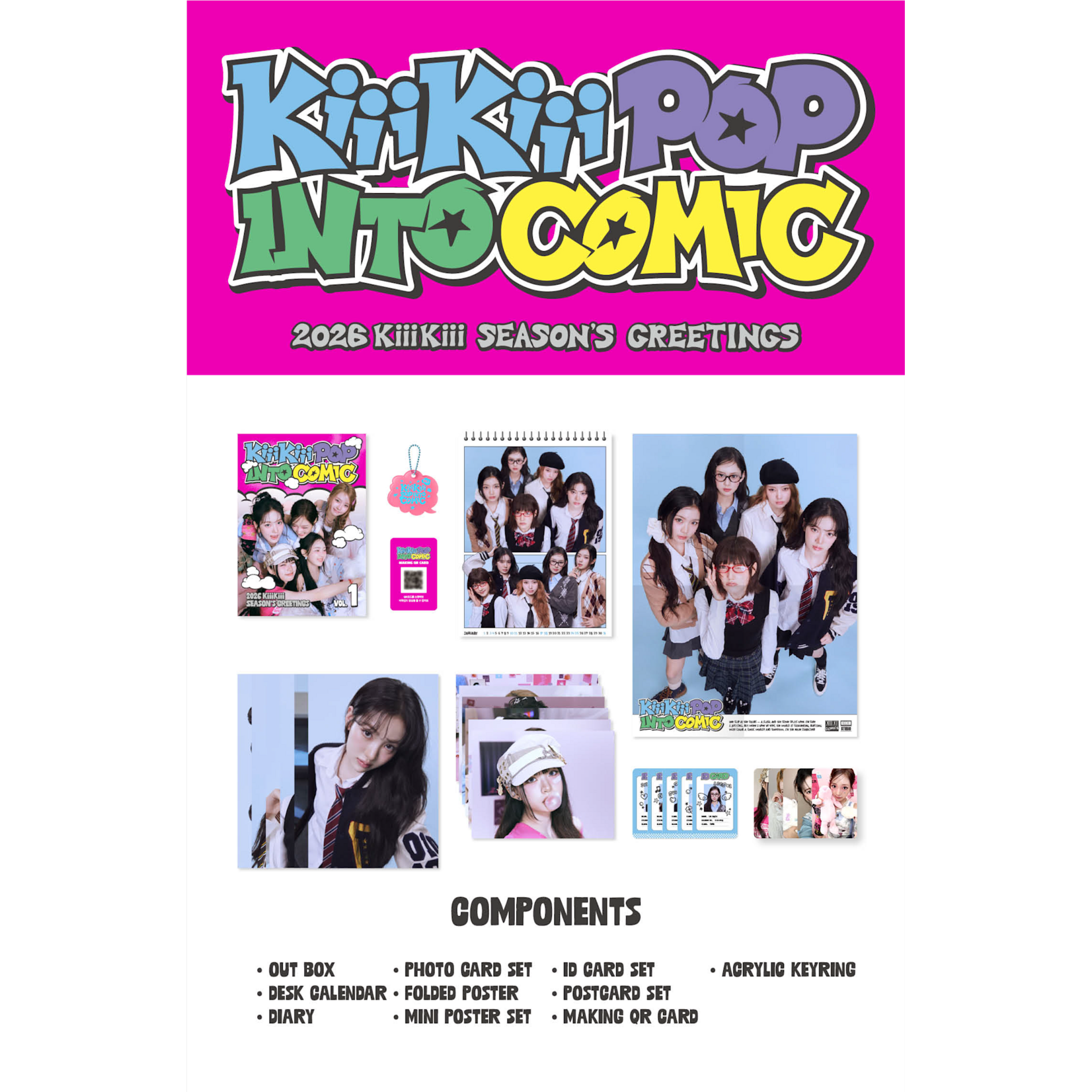 KiiiKiii KiiiKiii - 2026 SEASON’S GREETINGS [KiiiKiii POP INTO COMIC] + 1 Random Photocard (WM)