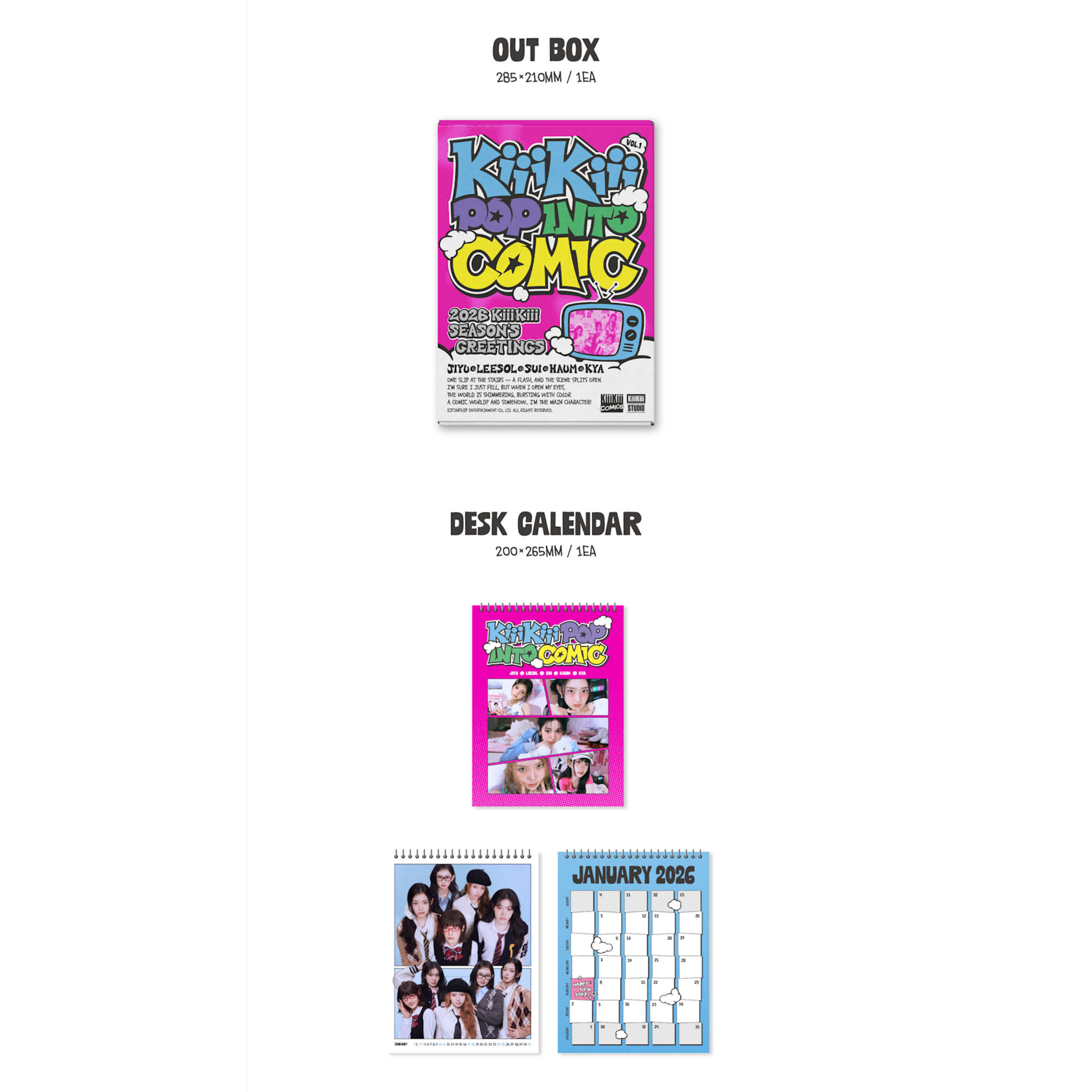 KiiiKiii KiiiKiii - 2026 SEASON’S GREETINGS [KiiiKiii POP INTO COMIC] + 1 Random Photocard (WM)