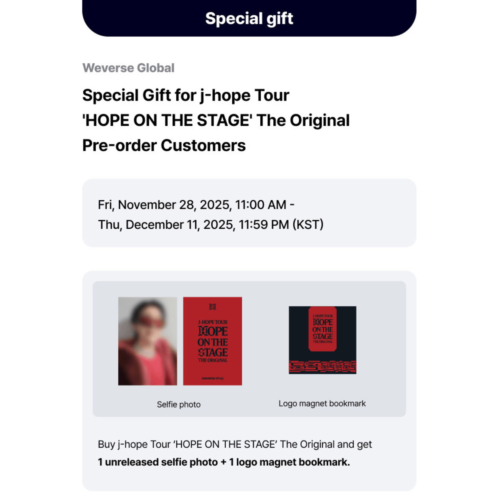 BTS j-hope - Tour ‘HOPE ON THE STAGE’ The Original + Weverse Gift (WS)