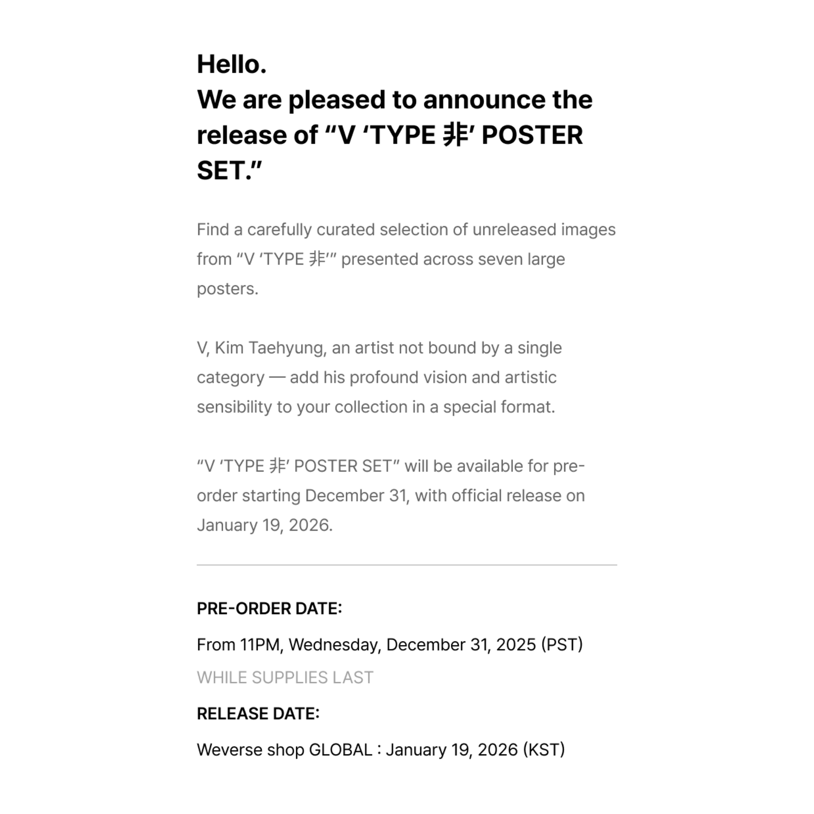 BTS V - ‘TYPE 非’ POSTER SET