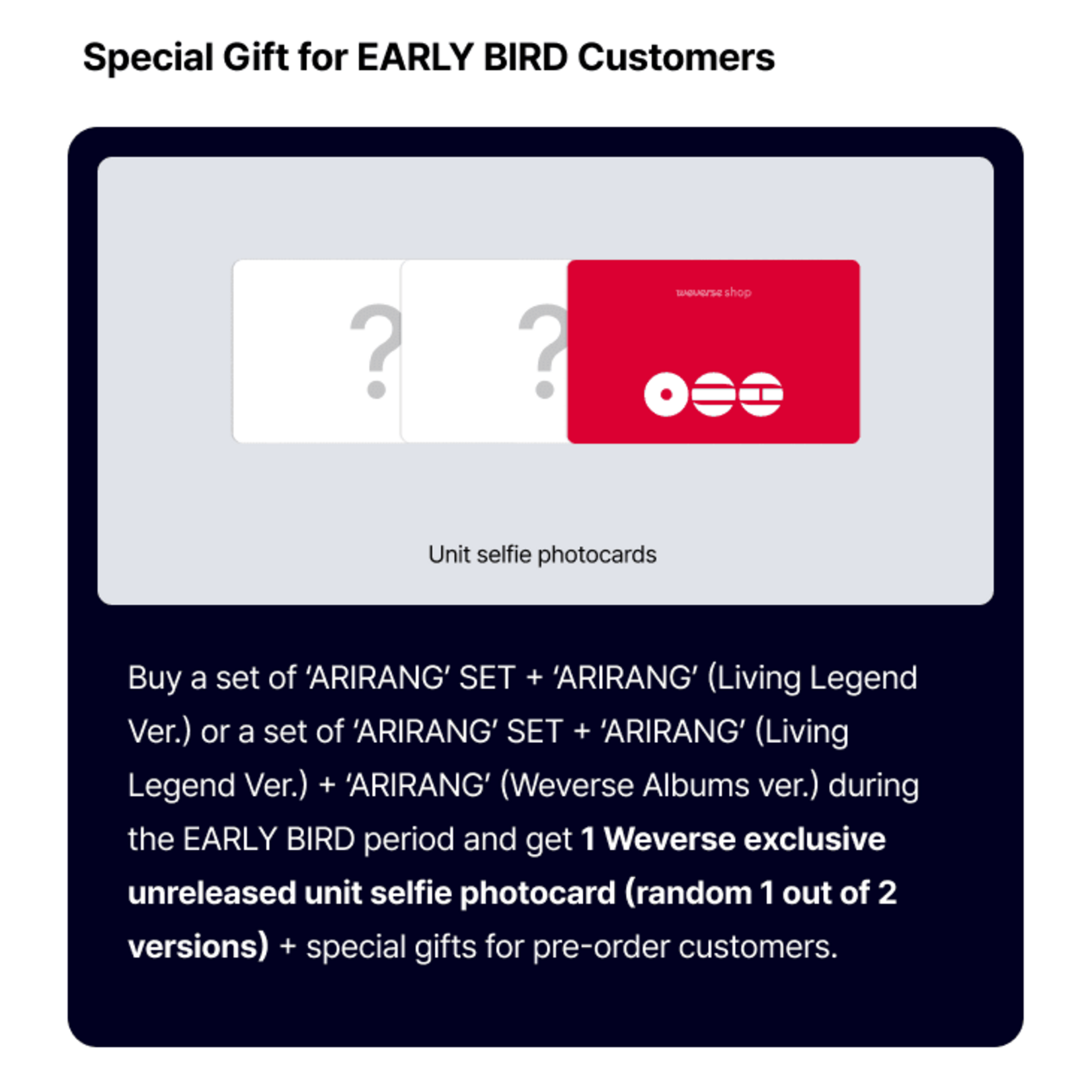 BTS BTS - [EARLY-BIRD] [ARIRANG] (Standard Set) + (Living Legend Ver.) Set + Weverse Gift (WS)