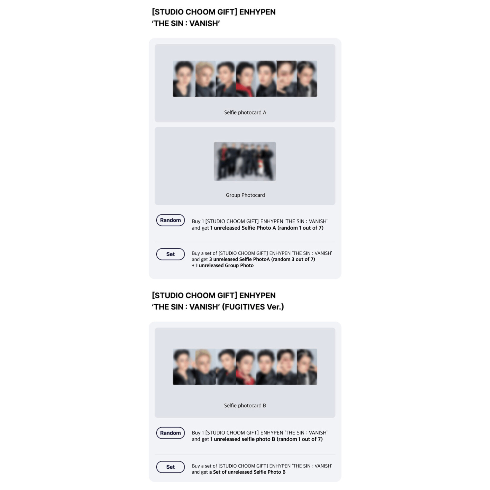 Enhypen [STUDIO CHOOM] ENHYPEN - 7TH MINI ALBUM [THE SIN : VANISH] (FUGITIVES VER.) + Random Photocard (WS)