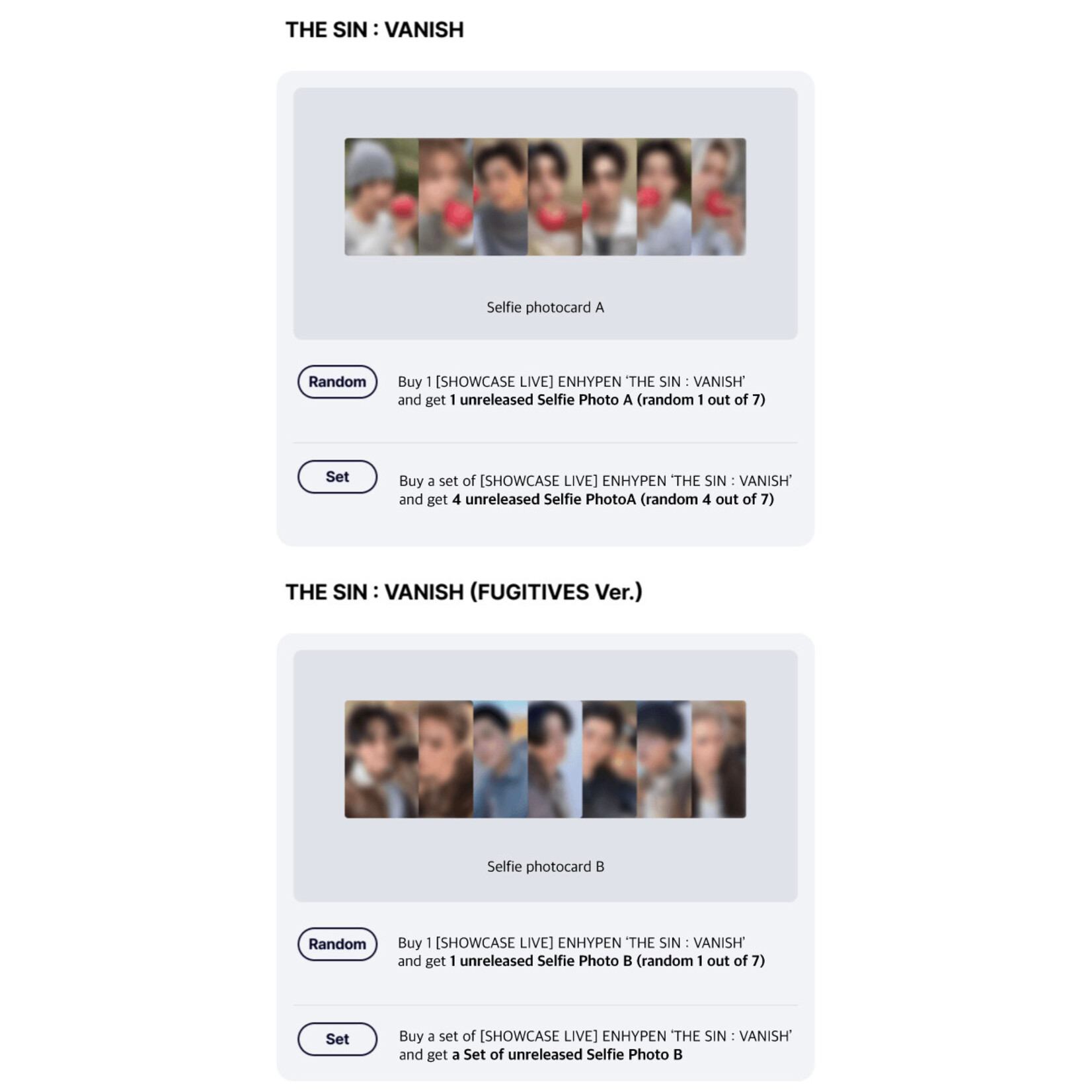 Enhypen [SHOWCASE LIVE] ENHYPEN - 7TH MINI ALBUM [THE SIN : VANISH] (Photobook Ver.) + Random Photocard (WS)