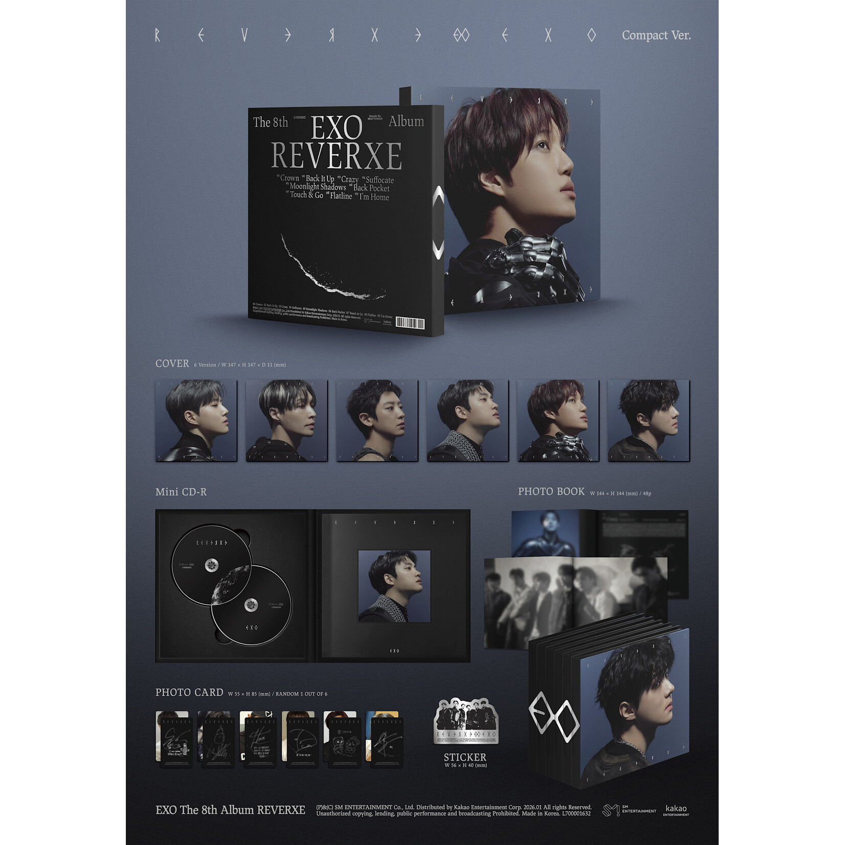 EXO [LUCKY DRAW] EXO - 8th Full Album [REVERXE] (Compact Ver.) + Random Photocard (SW)