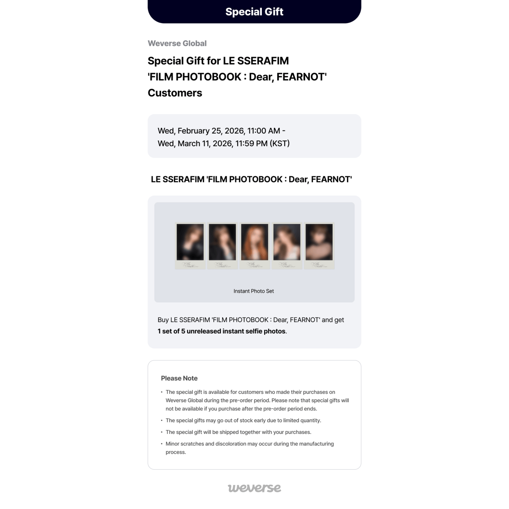 Le Sserafim LE SSERAFIM - 'FILM PHOTOBOOK : Dear, FEARNOT' + Weverse Gift (WS)