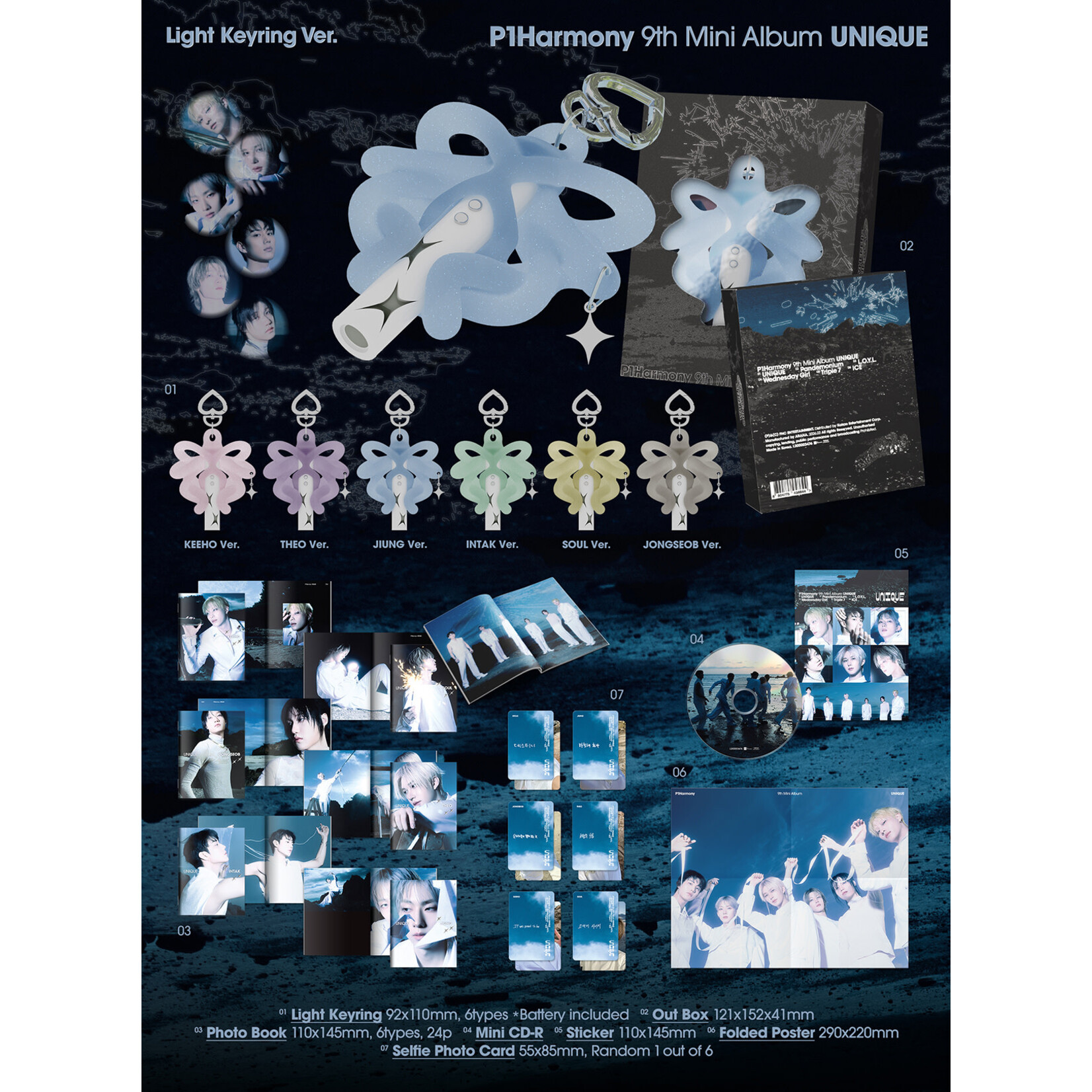 P1Harmony P1HARMONY - 9TH MINI ALBUM [UNIQUE] (Light Keyring Ver.) + Random Photocard (APPLE MUSIC)