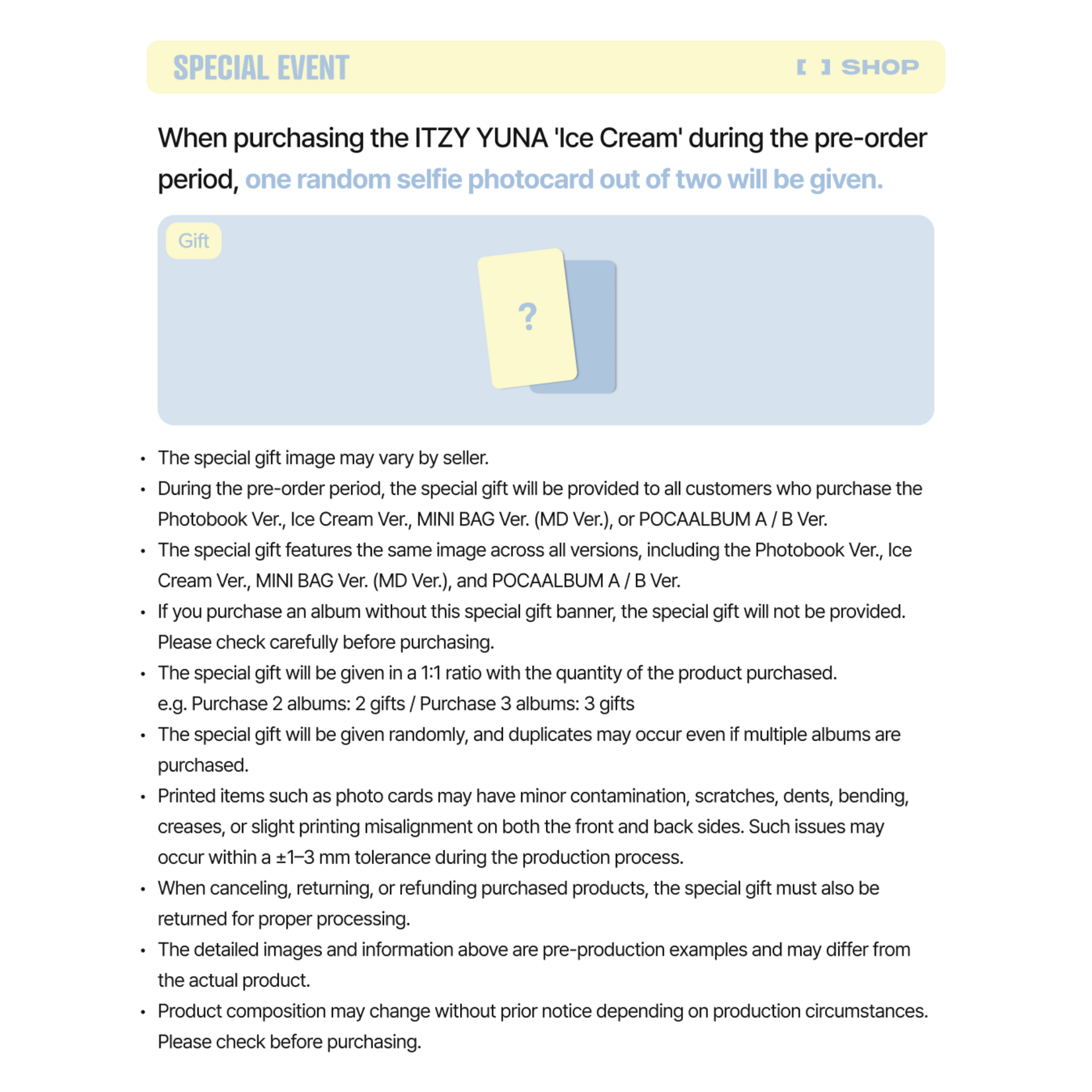 Itzy YUNA (ITZY) - [Ice Cream] (Ice Cream Ver.) + Random Photocard (FANS SHOP)