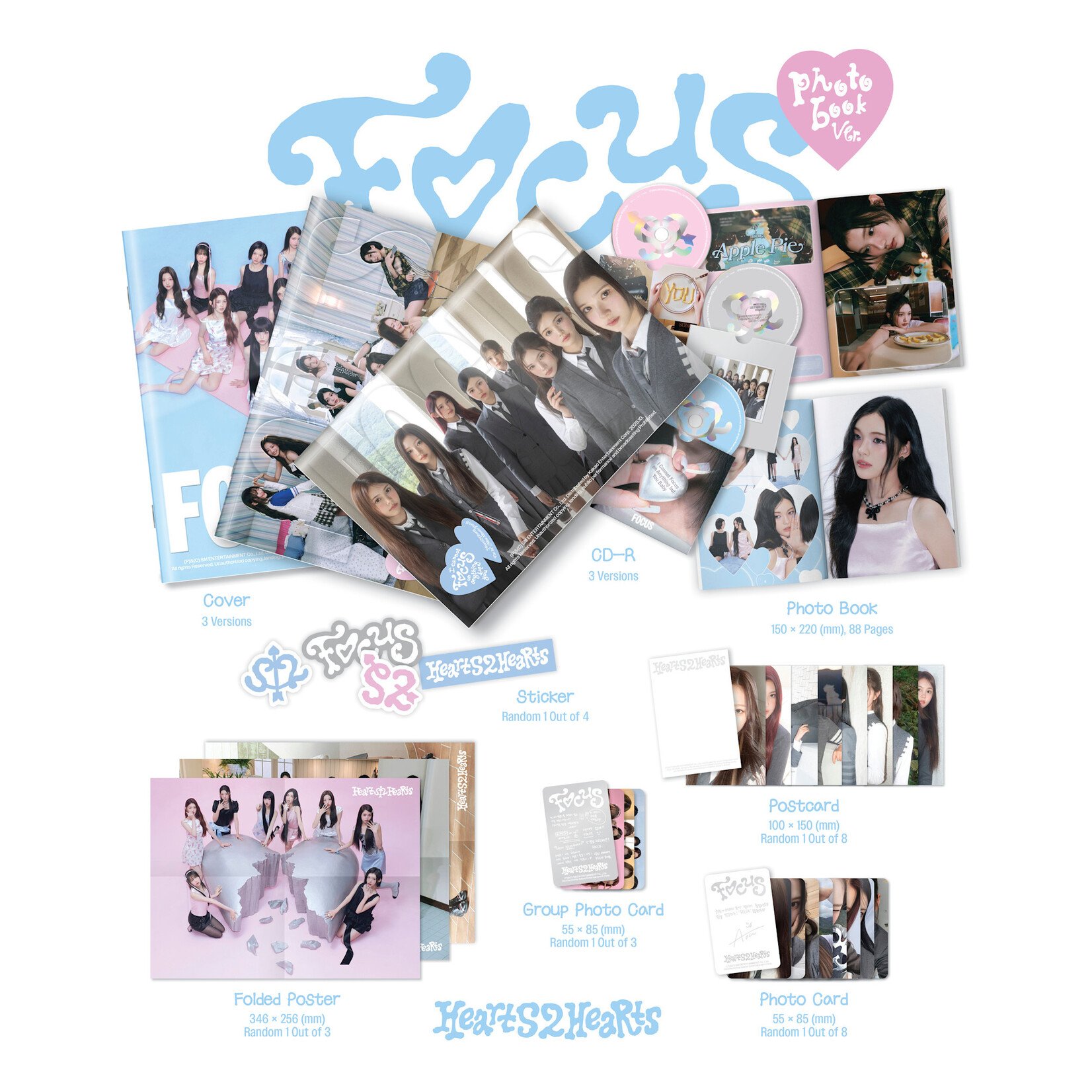 Hearts2Hearts ['RUDE!' LUCKY DRAW] Hearts2Hearts - 1st Mini Album [FOCUS] (Photobook Ver.) + Random Photocard (KTOWN4U)