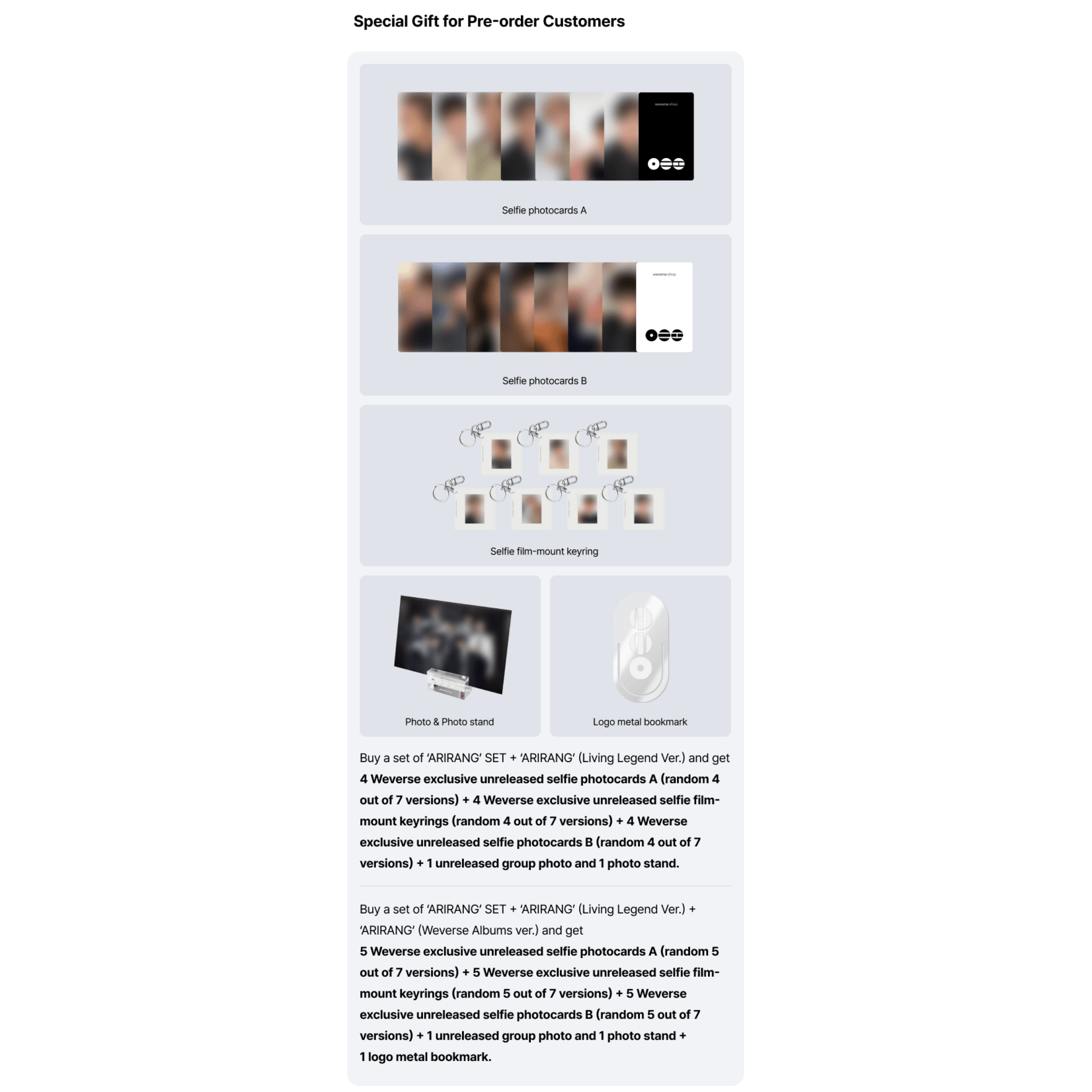 BTS BTS - [EARLY-BIRD] [ARIRANG] (Standrad Set) + (Living Legend Ver.)+ (Weverse Albums ver.) Set + Weverse Gift (WS)