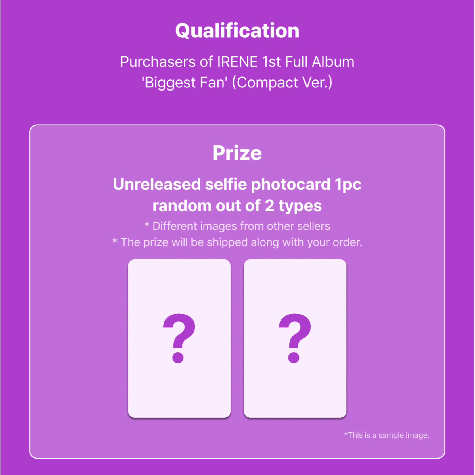 Red Velvet IRENE - 1st Full Album [Biggest Fan] (Compact Ver.) + Random Photocard (MAKESTAR)