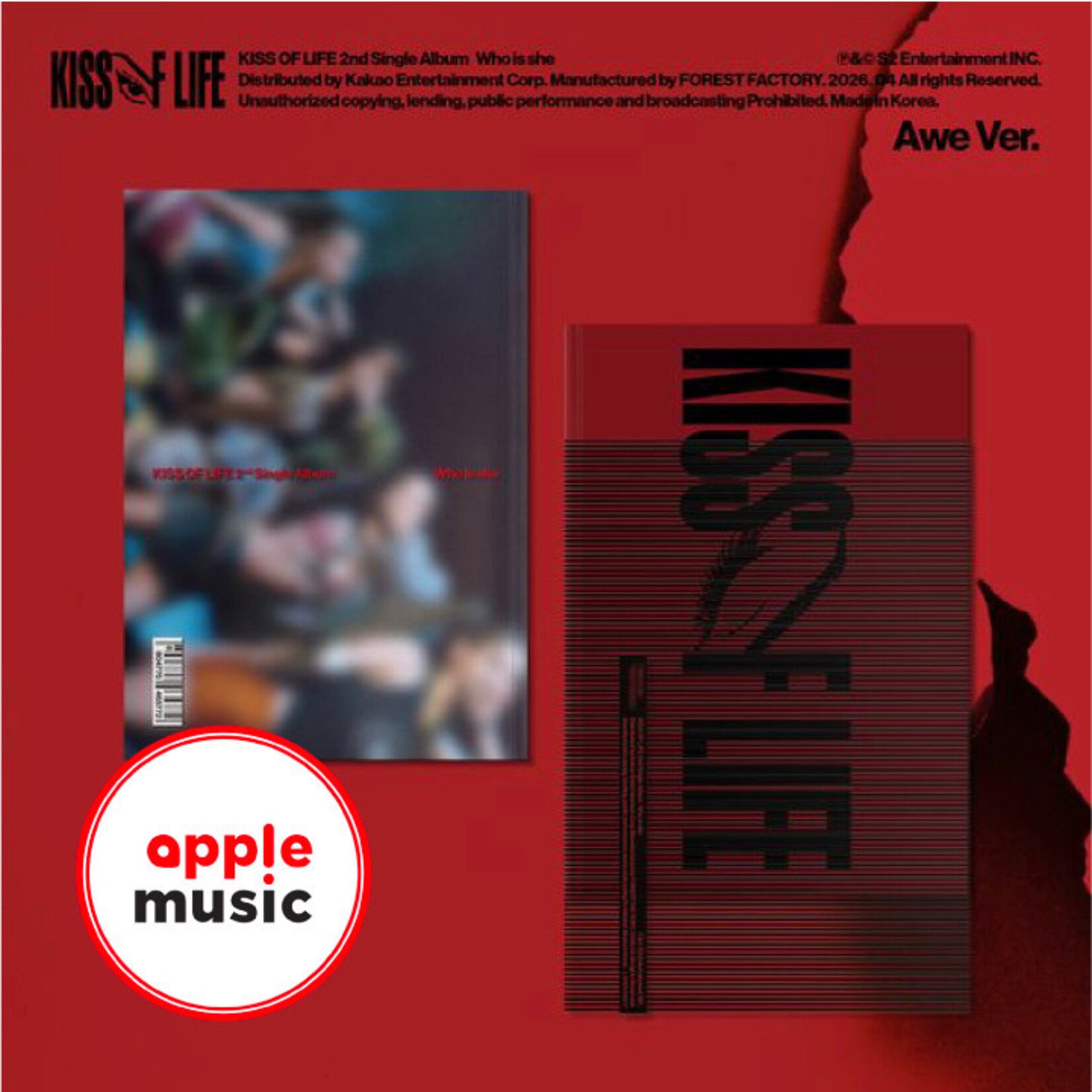 KISS OF LIFE KISS OF LIFE - 2nd Single Album [Who is she] (Awe Ver.) + Random Photocard (APPLE MUSIC)