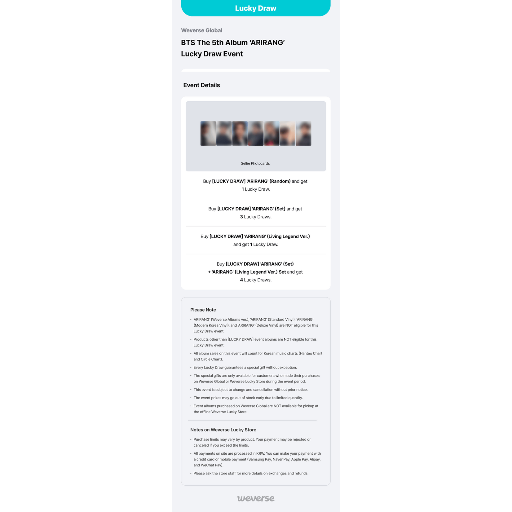 BTS [LUCKY DRAW] BTS - 'ARIRANG' (Living Legend Ver.) + Random Photocards (Weverse Shop)