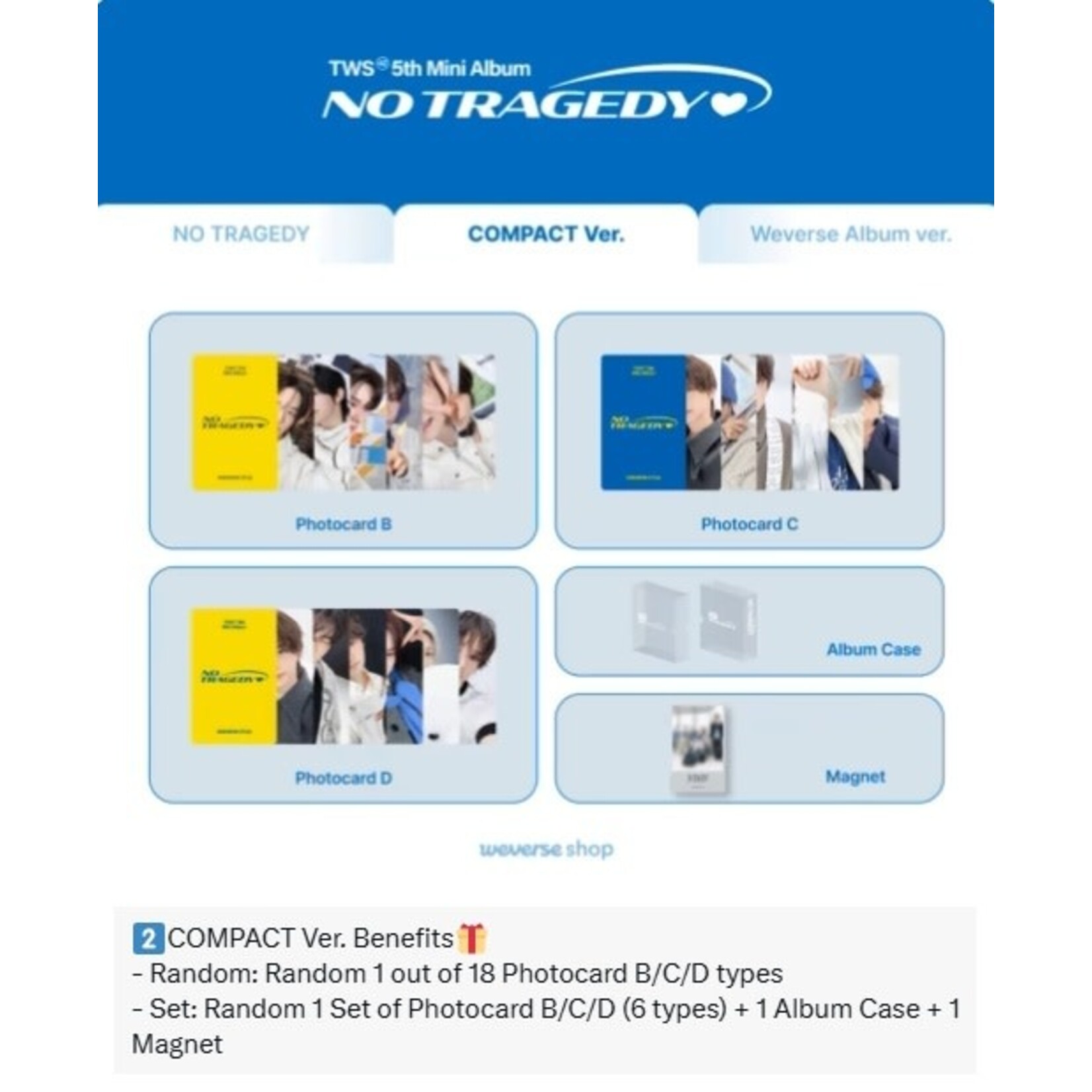 TWS TWS - 5th Mini Album 'NO TRAGEDY' COMPACT Ver. (HUSH) + Weverse Gift (WS)