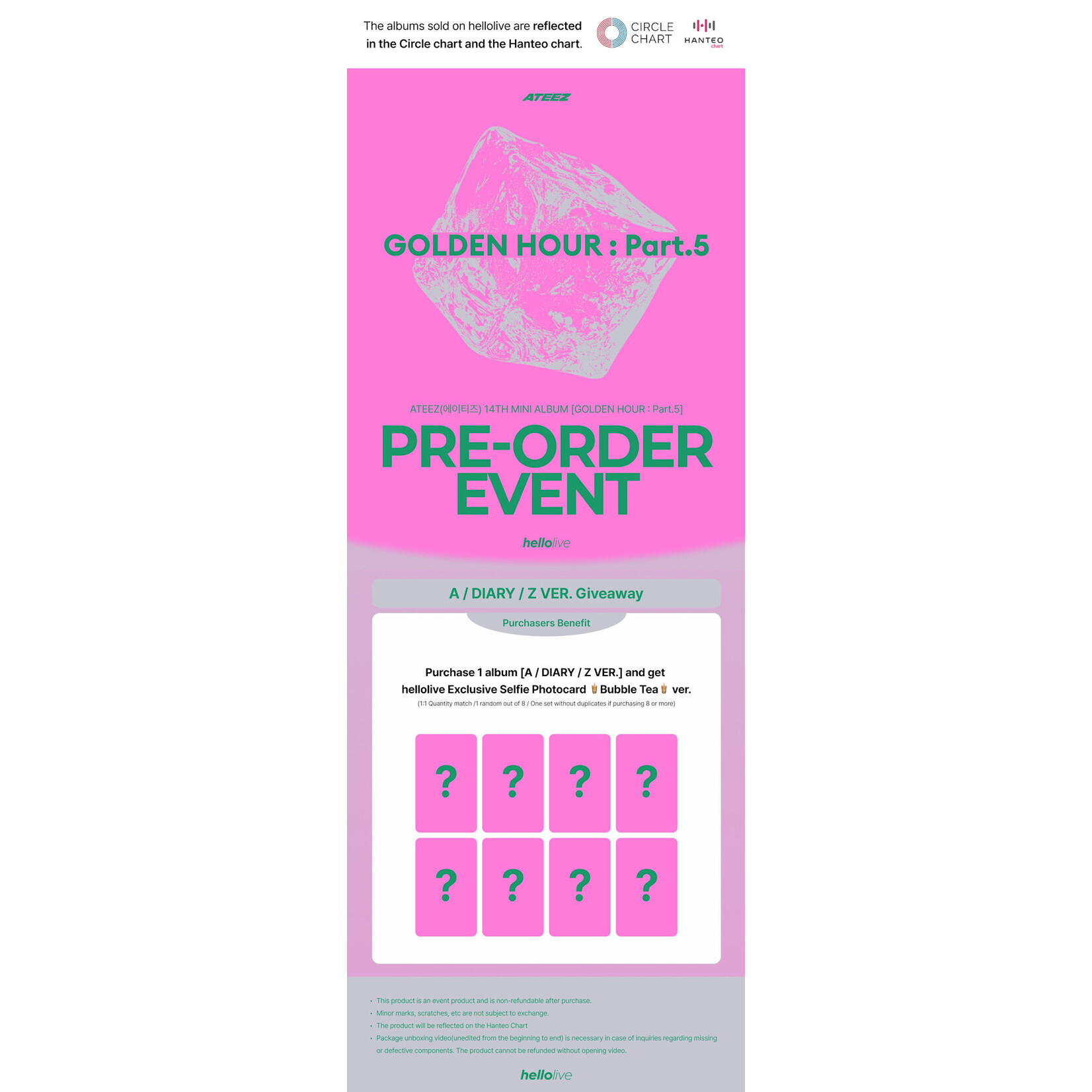ATEEZ ATEEZ - 14th Mini [GOLDEN HOUR : Part.5] (Photobook Ver.) + Random Photocard (HELLOLIVE)