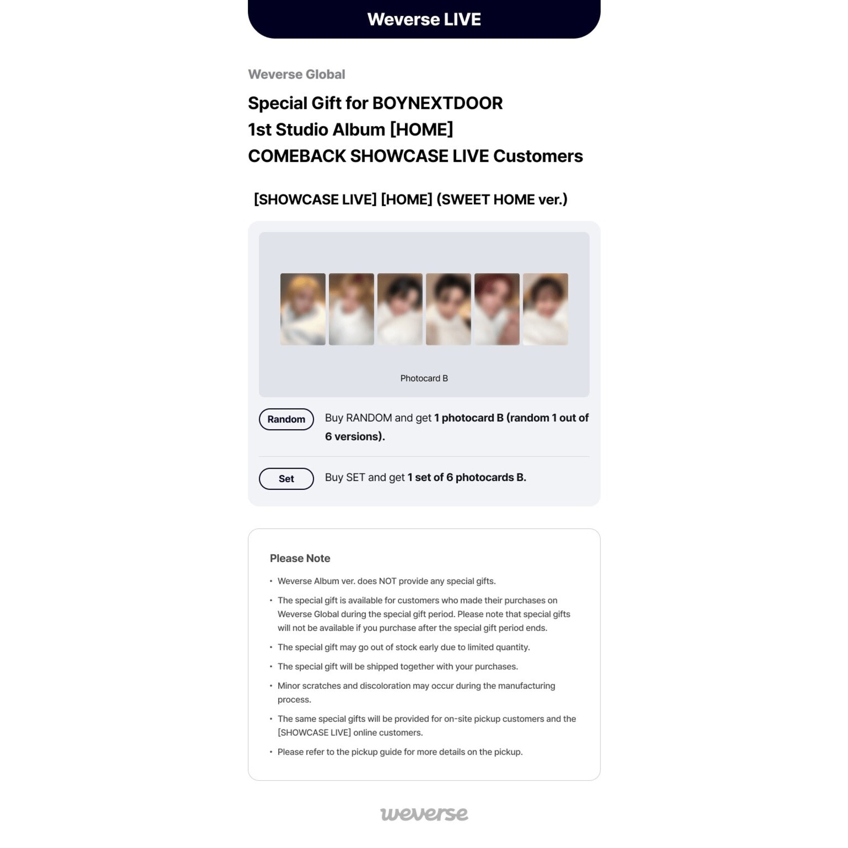 BoyNextDoor [SHOWCASE LIVE] 1st Studio Album [HOME] (SWEET HOME ver.) + Random Photocard (WS)