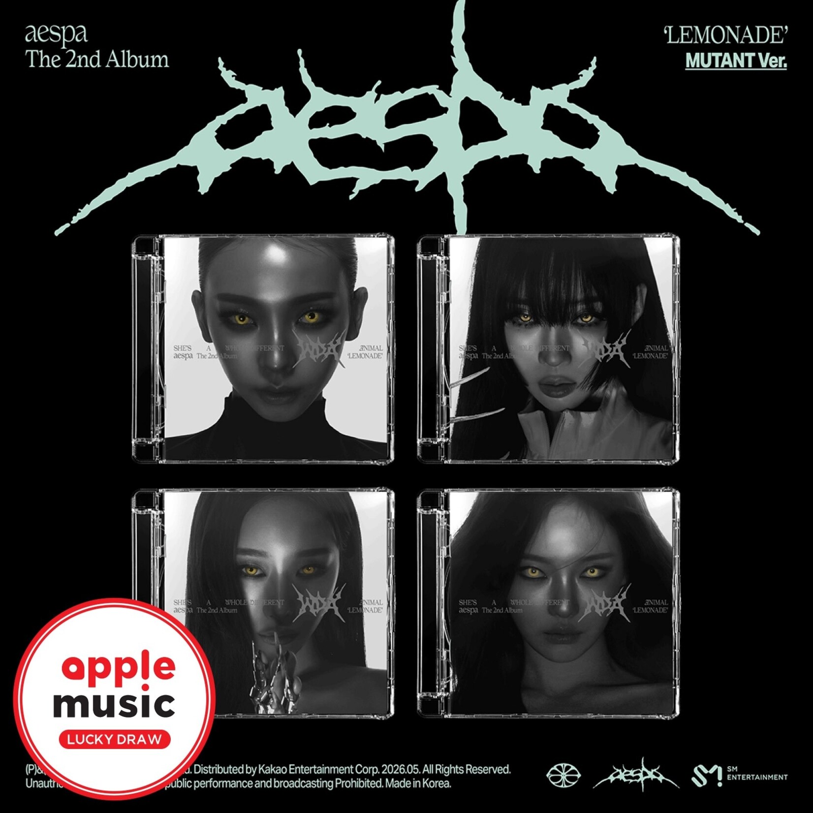 Aespa [LUCKY DRAW 2] aespa - 2ND ALBUM [LEMONADE] (MUTANT Ver.) + Random Photocard (APPLE MUSIC)