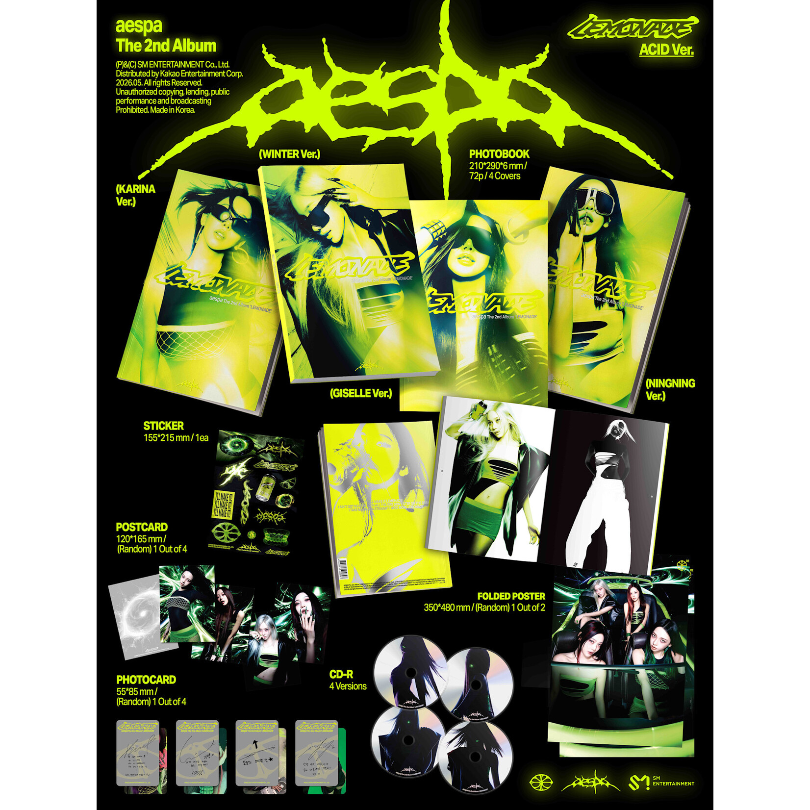 Aespa [LUCKY DRAW] aespa - 2ND ALBUM [LEMONADE] (ACID Ver.) + Random Photocard (KTOWN4U)