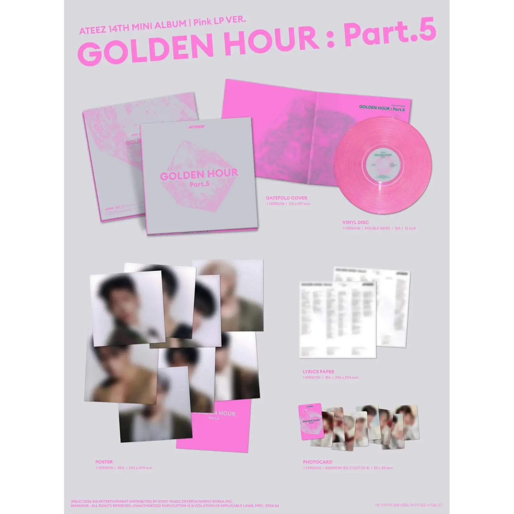 ATEEZ ATEEZ - 14th Mini Album [GOLDEN HOUR : Part.5] (Pink LP Ver.) + 2 Random Photocard (KQ SHOP)