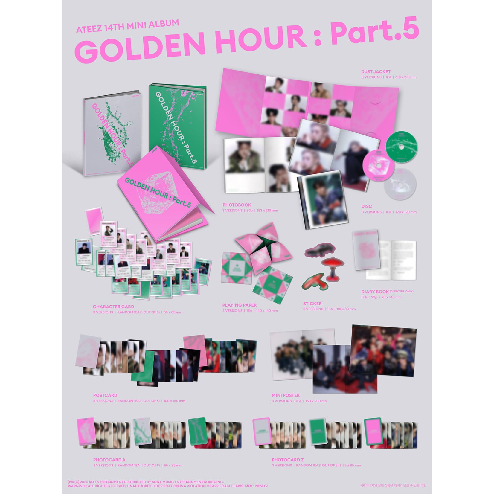 ATEEZ [LUCKY DRAW 2] ATEEZ - 14th Mini [GOLDEN HOUR : Part.5] (Photobook Ver.) + Random Photocard (SW)