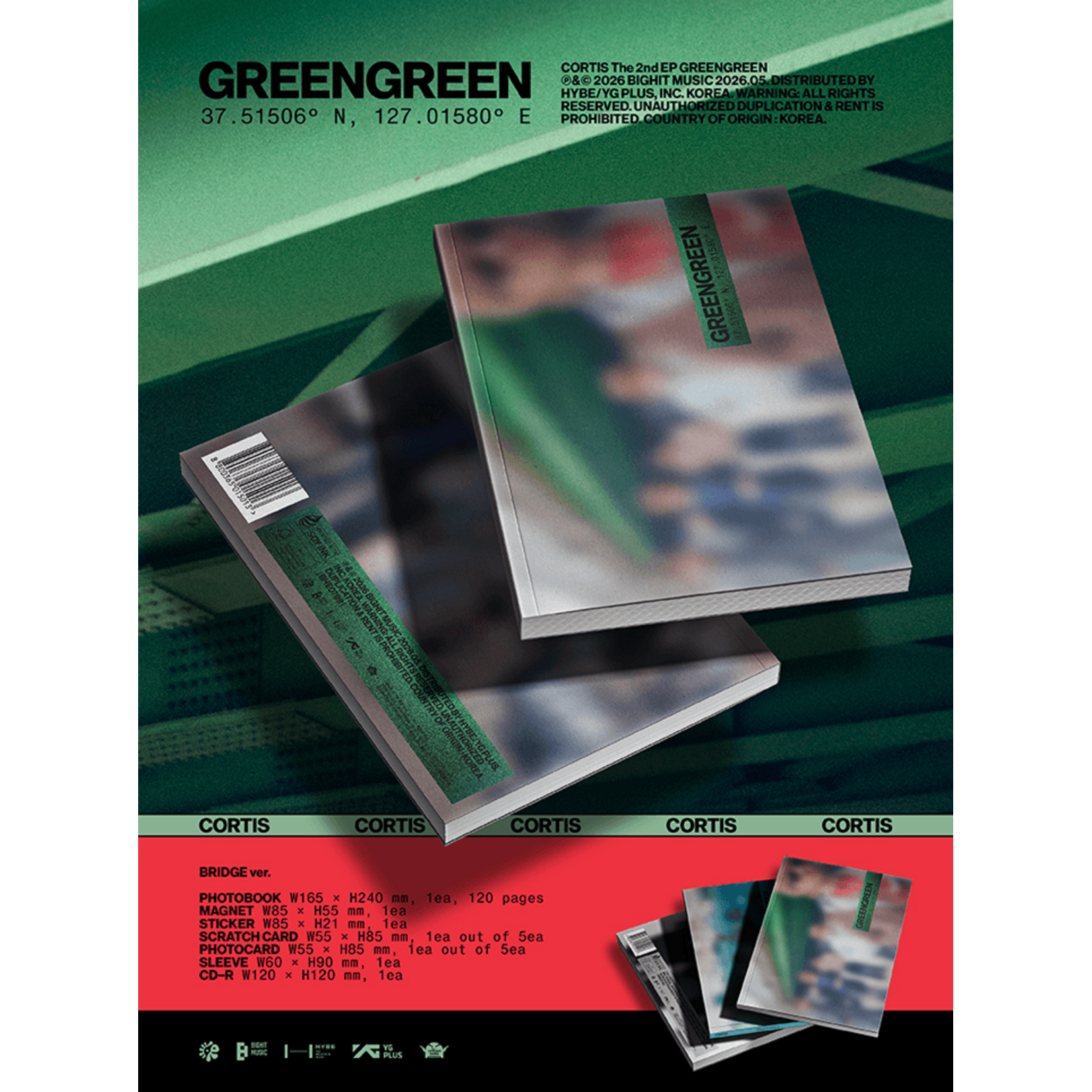CORTIS [PYPD BIRTHDAY PARTY] CORTIS - The 2nd EP [GREENGREEN] (Photobook Ver.) + Random Photocard (WS)