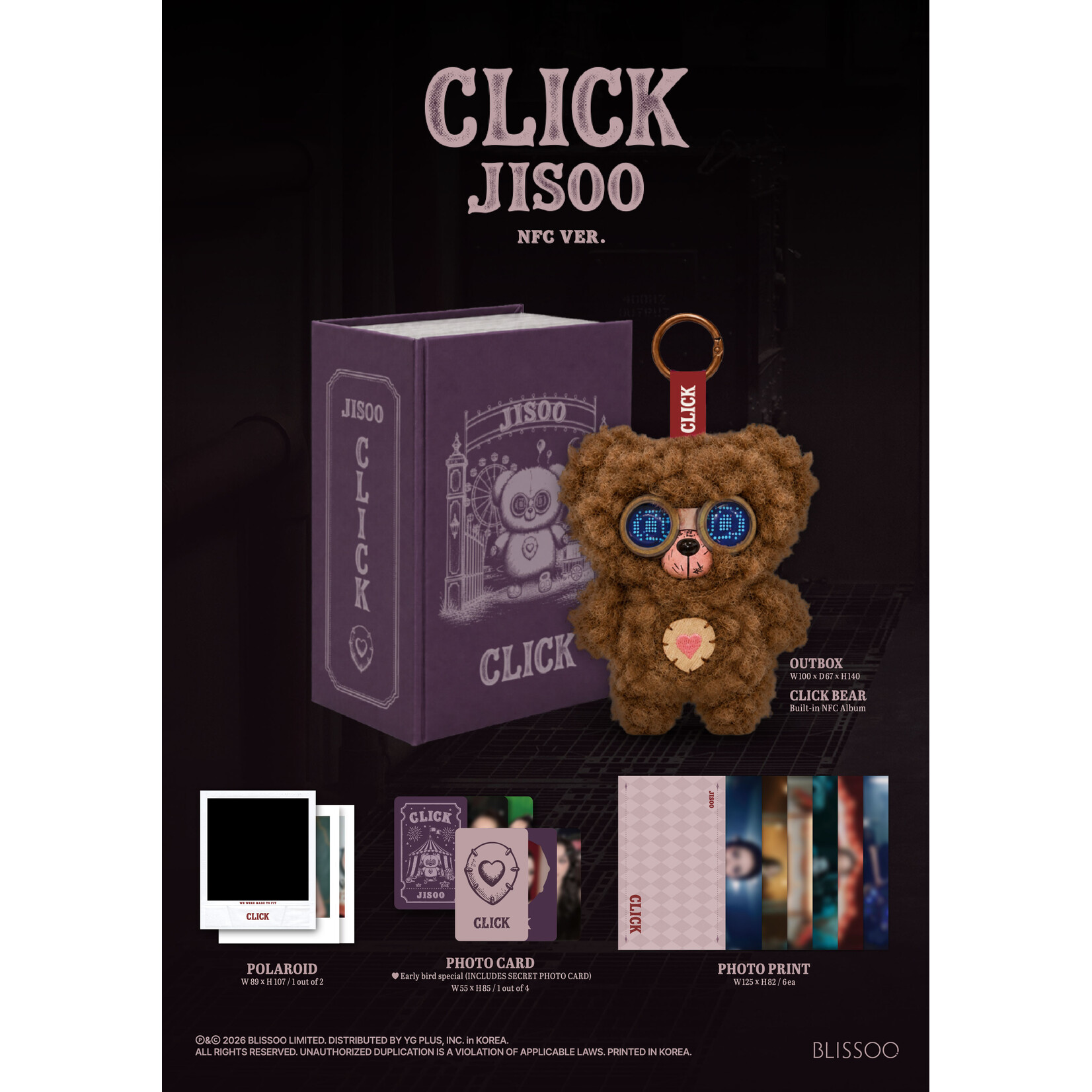 BlackPink JISOO - Single Album [CLICK] (CLICK BABY BEAR NFC VER.) + Random Photocard (KTOWN4U)