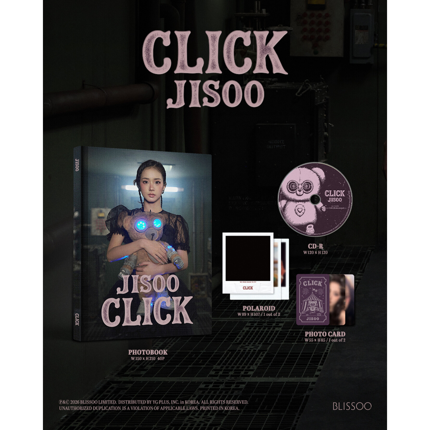 BlackPink JISOO - Single Album [CLICK] (PHOTOBOOK VER.) + Random Photocard (EVERLINE)