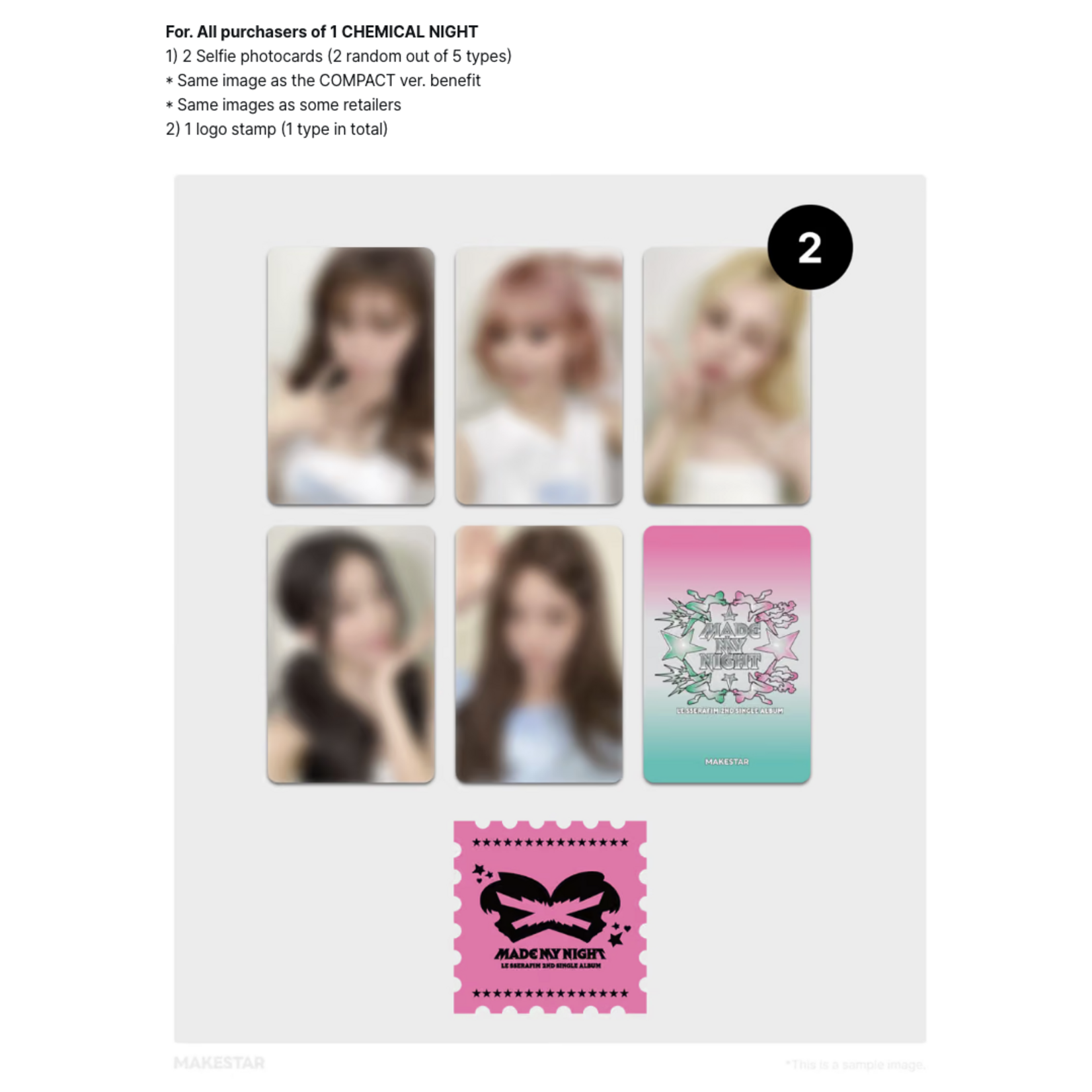 Le Sserafim LE SSERAFIM - 2nd Single Album 'Made My Night' CHEMICAL NIGHT + 2 Random Photocard (MAKESTAR)