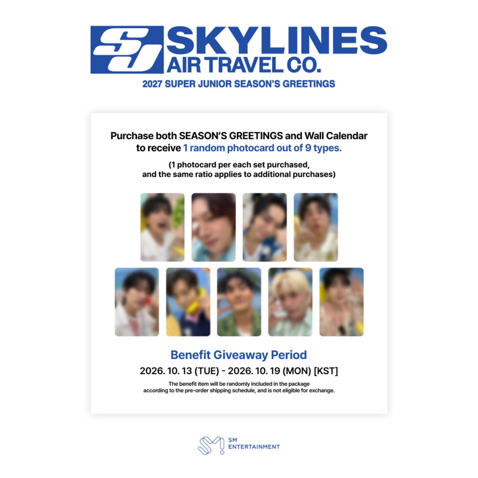 SUPER JUNIOR SUPER JUNIOR - [2027 SEASON'S GREETINGS + Wall Calendar SET] + Photocard  SET A & B + Random Removable Sticker + Random Photocard (SM)