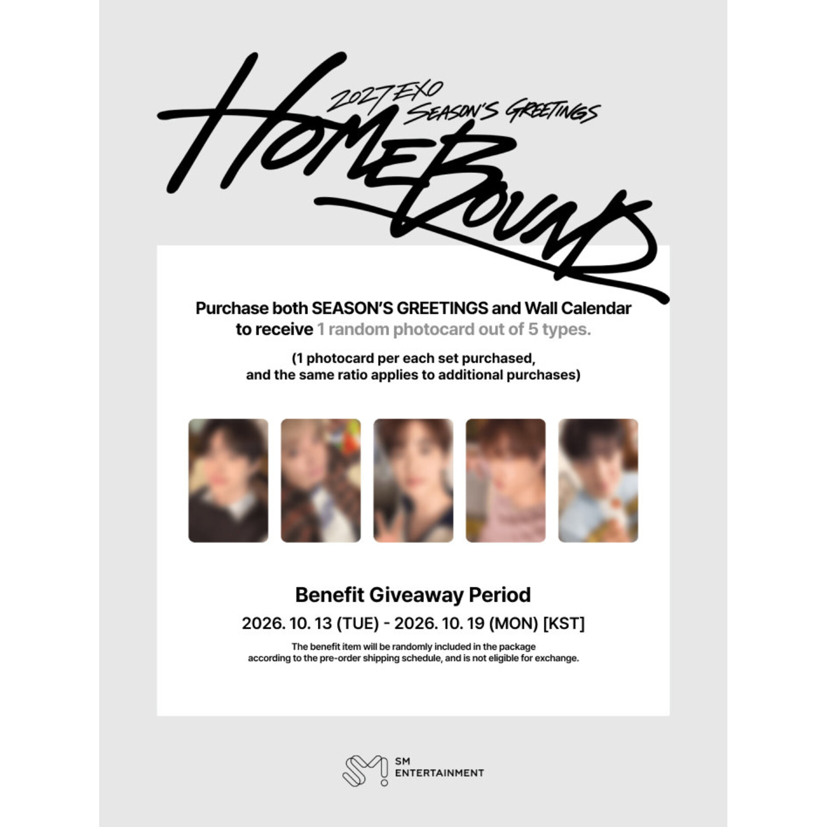 EXO EXO - [2027 SEASON'S GREETINGS + Wall Calendar SET] + Photocard  SET A & B + Random Removable Sticker + Random Photocard (SM)