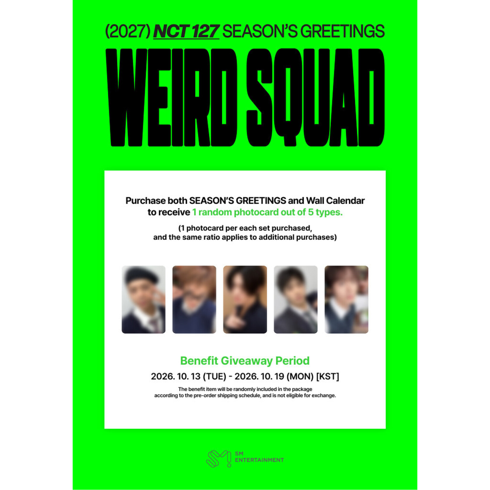 NCT NCT 127 - [2027 SEASON'S GREETINGS + Wall Calendar SET] + Photocard SET A & B + Random Removable Sticker + Random Photocard (SM)