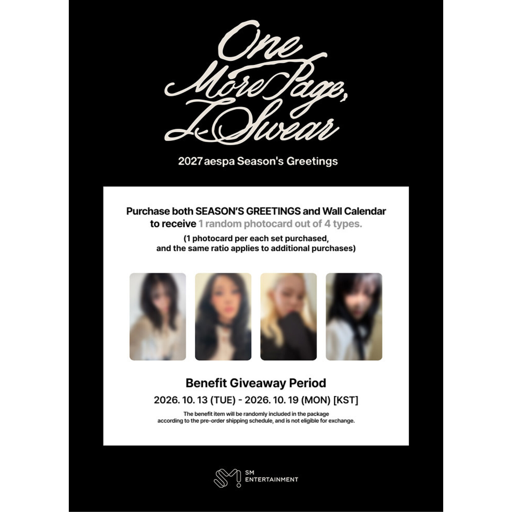 Aespa aespa - [2027 SEASON'S GREETINGS + Wall Calendar SET] + Photocard SET A & B + Random Removable Sticker + Random Photocard (SM)