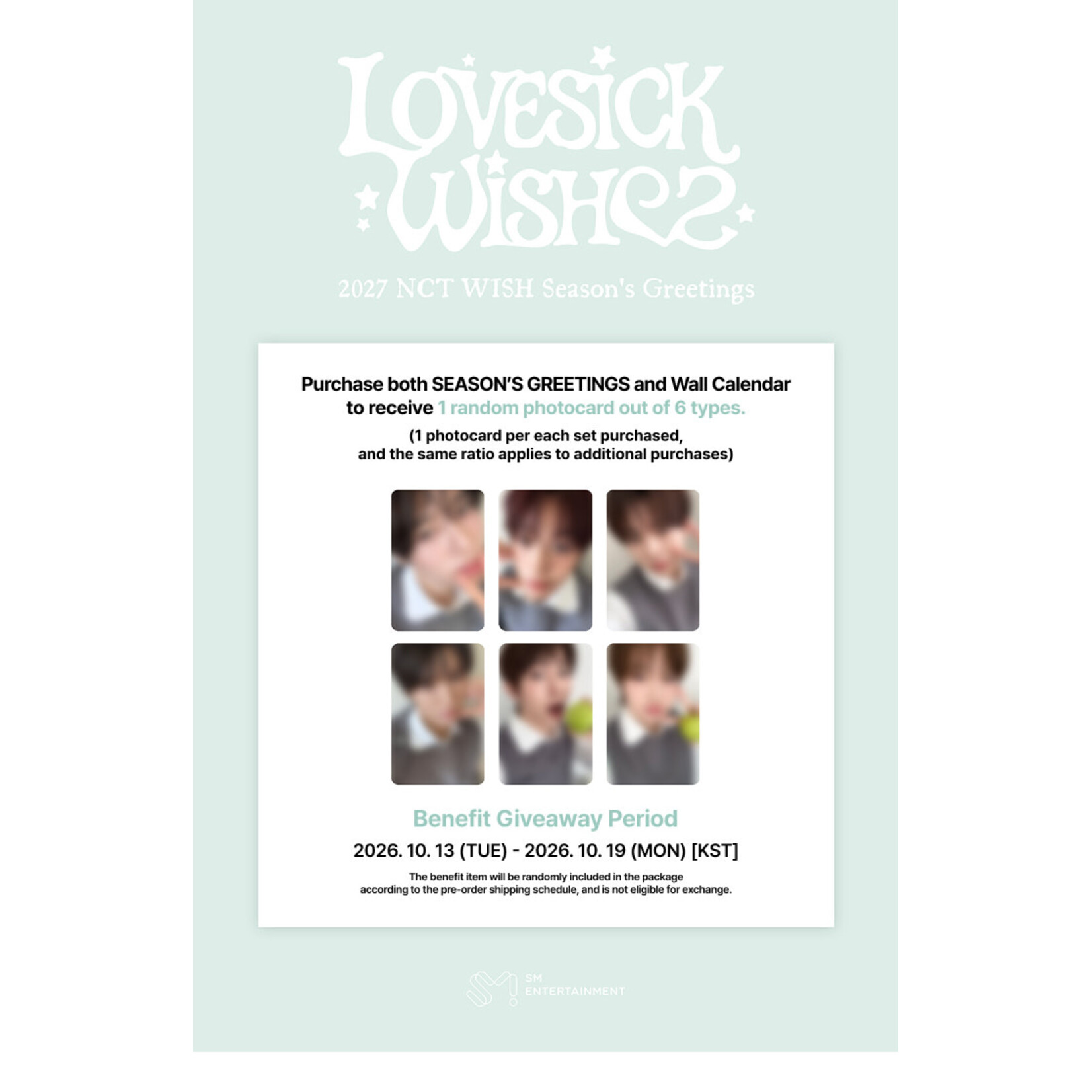 NCT NCT WISH - [2027 SEASON'S GREETINGS + Wall Calendar SET] + Photocard SET A & B + Random Removable Sticker + Random Photocard (SM)