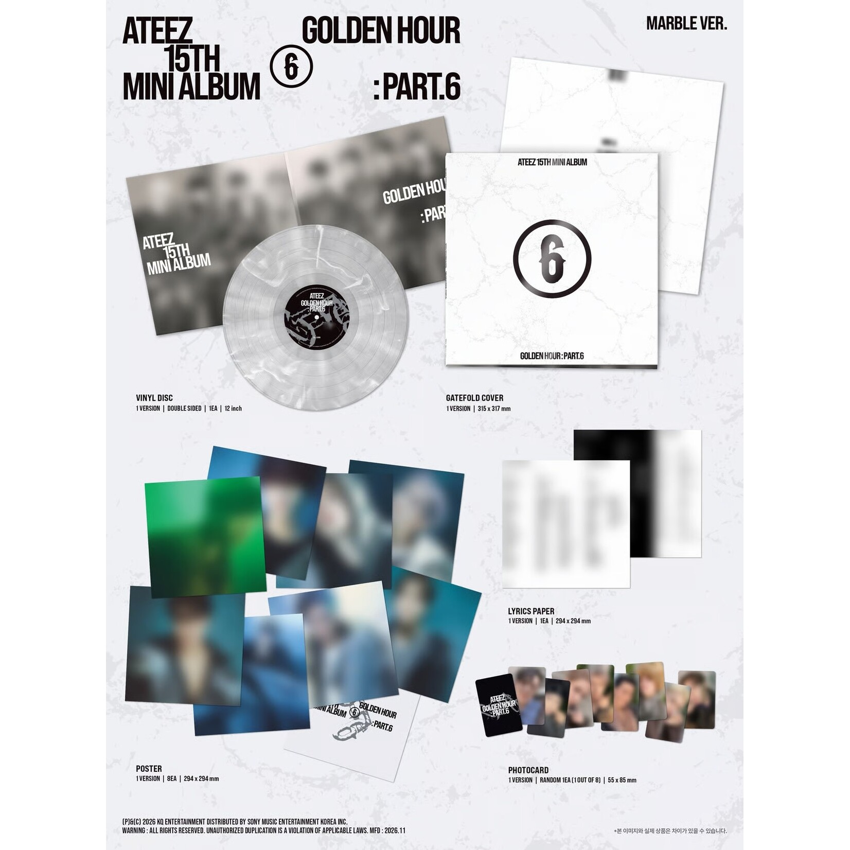 ATEEZ ATEEZ - 15TH MINI ALBUM [GOLDEN HOUR : Part.6] (MARBLE VER.) + 2 Random Photocard (muvve)