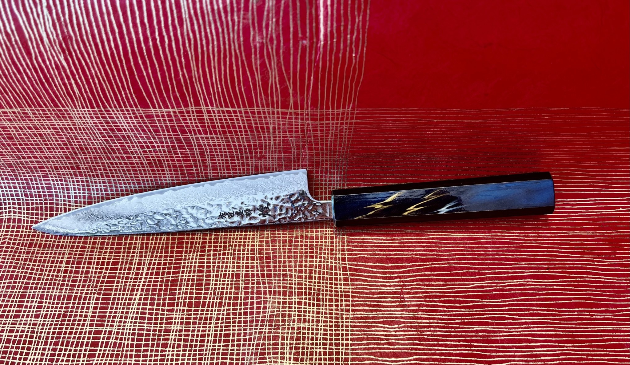 Hokiyama Cutlery Bokusui Mirror Petty 150 Black Laquered Oak with Color wave