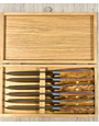 Sabatier Set 6 Steak Knives France Thier Olivewood Hndl w/Wood Box