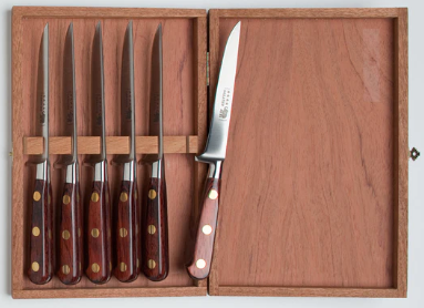 Set 6 Steak Knives France Thiers Red Micarta with Wood Box