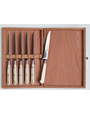 Sabatier Steak Knife 6 Set Thiers France White Micarta with Wood Box