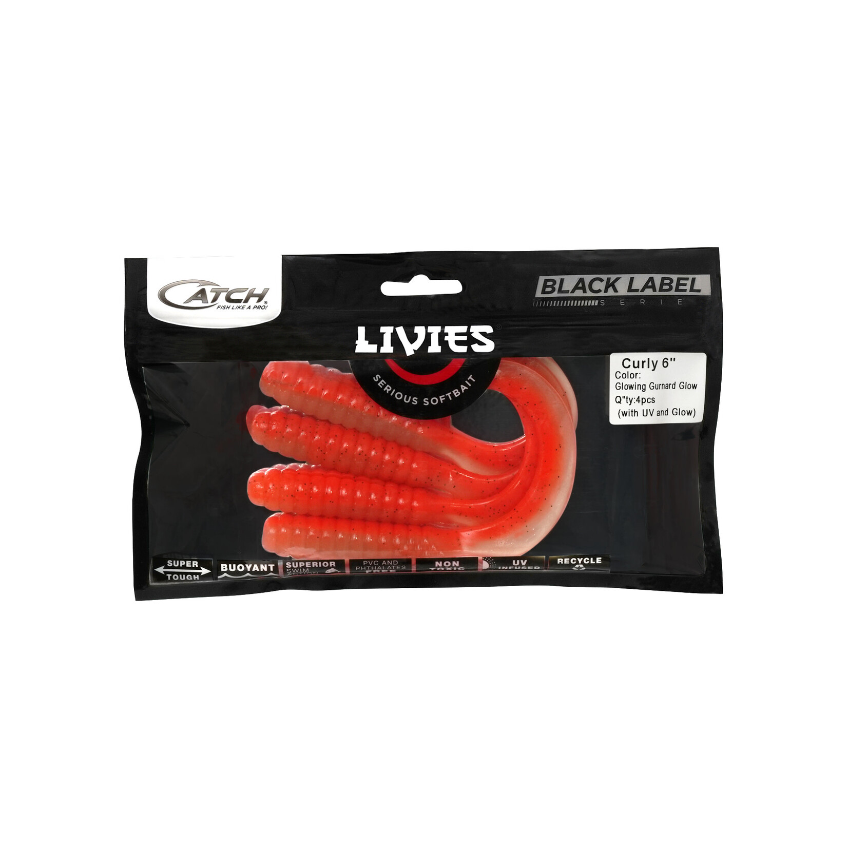 Catch Black Label Livies 6" Curly Tail Glowing Gurnard (w/UV) 4pk