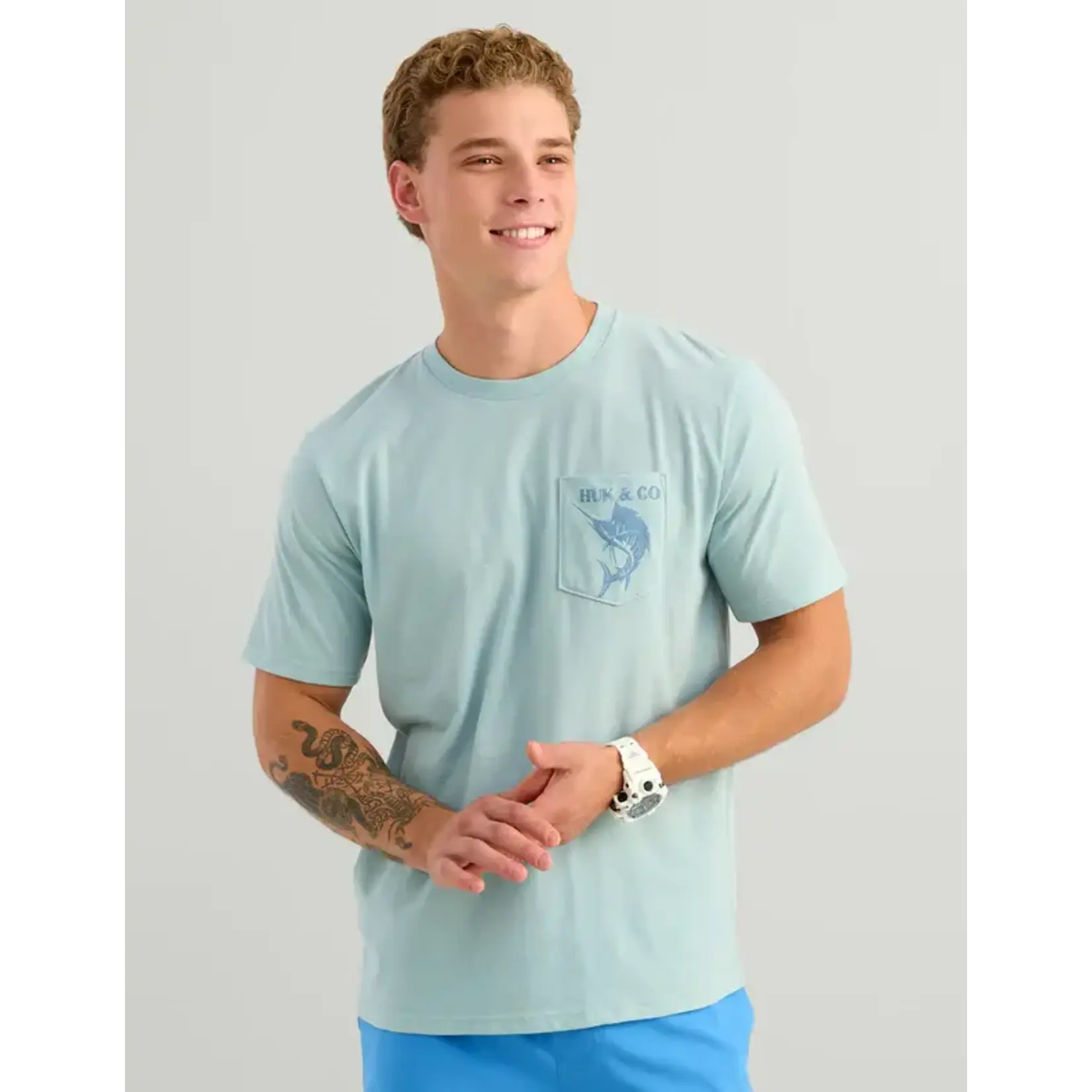 HUK Huk and Co Pocket Tee Heron Blue Short Sleeve T-Shirt