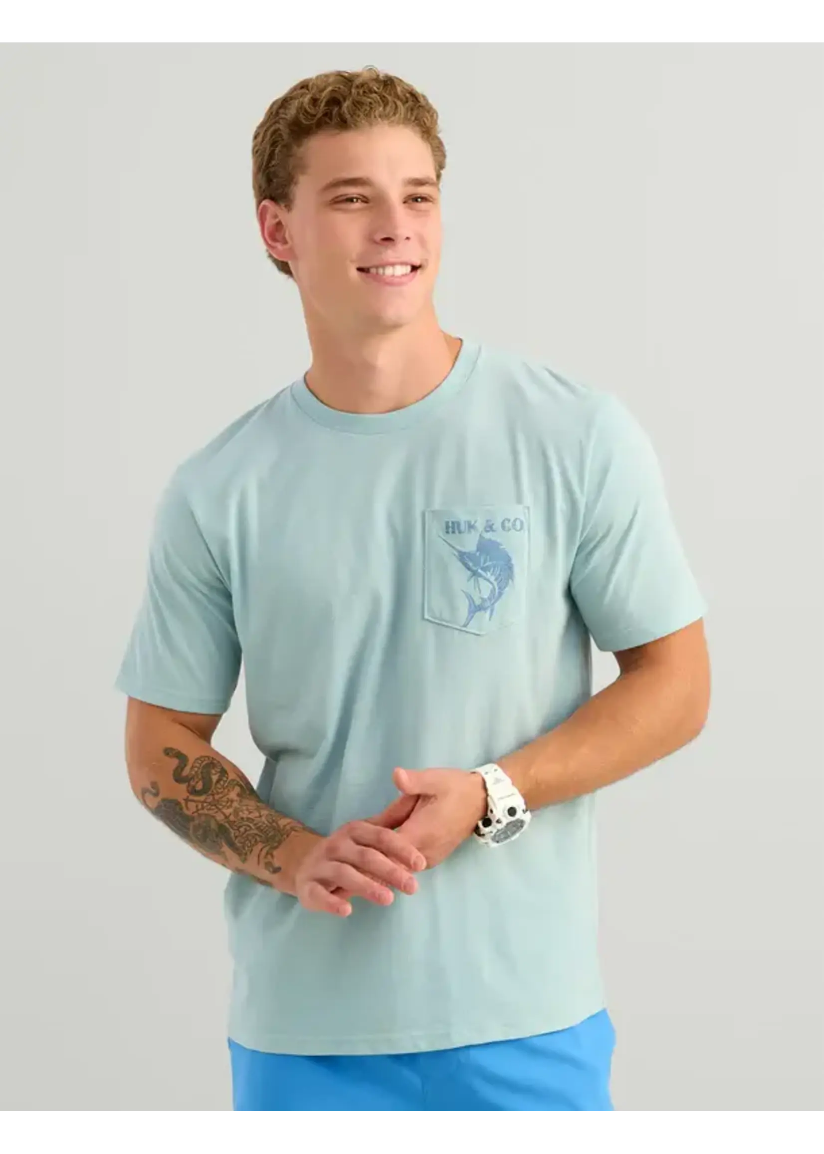 HUK Huk and Co Pocket Tee Heron Blue Short Sleeve T-Shirt