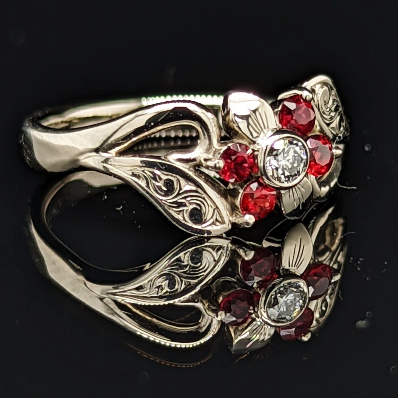 Modern Heirloom® Flower Cluster Ring w/ Diamond and Red Sapphire