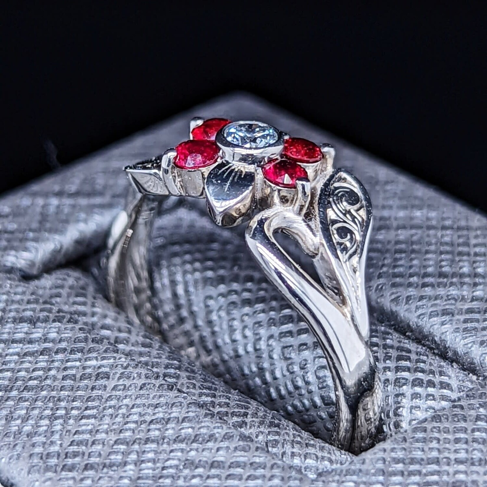 Modern Heirloom® Flower Cluster Ring w/ Diamond and Red Sapphire