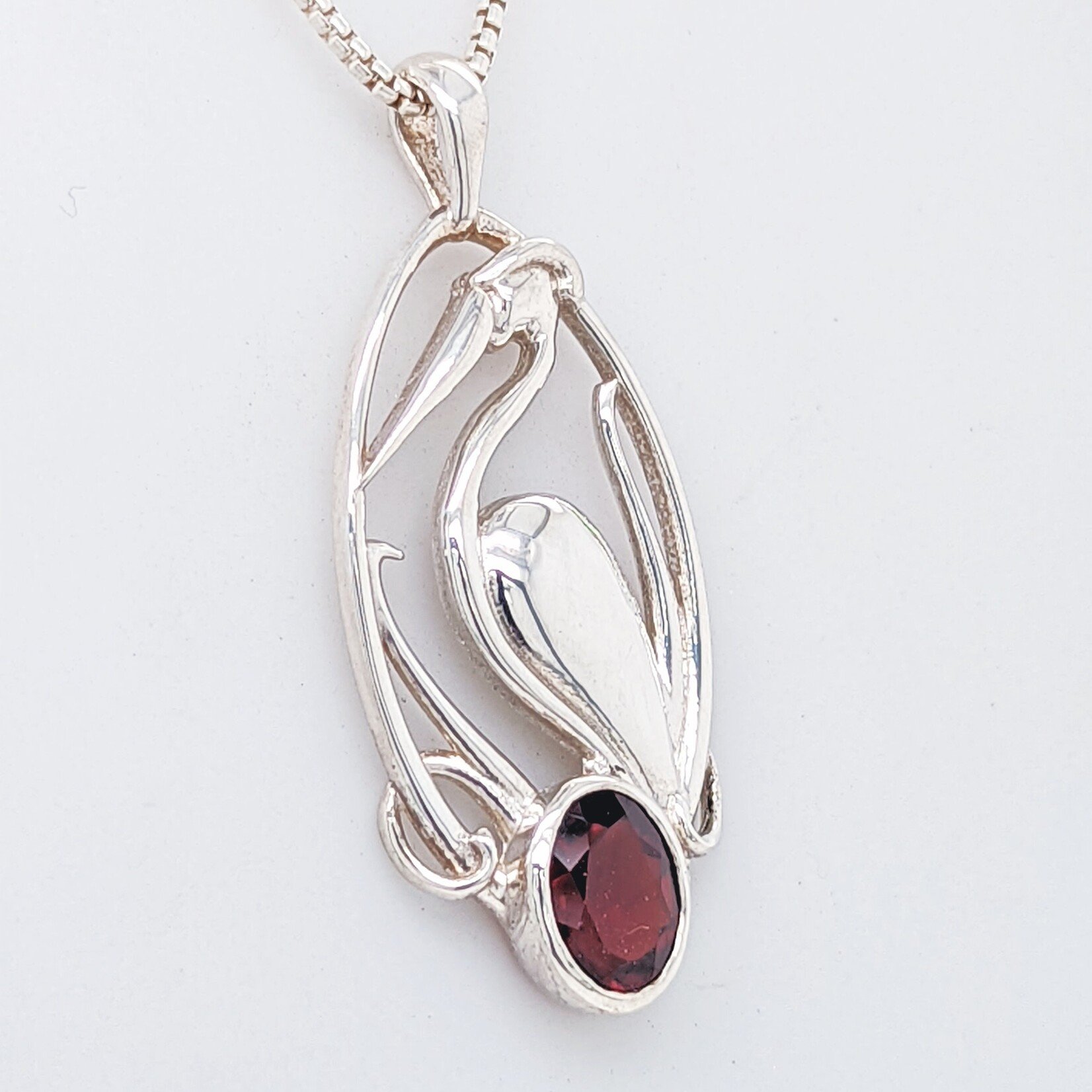 Nouveau Crane Garnet 18" Sterling Necklace