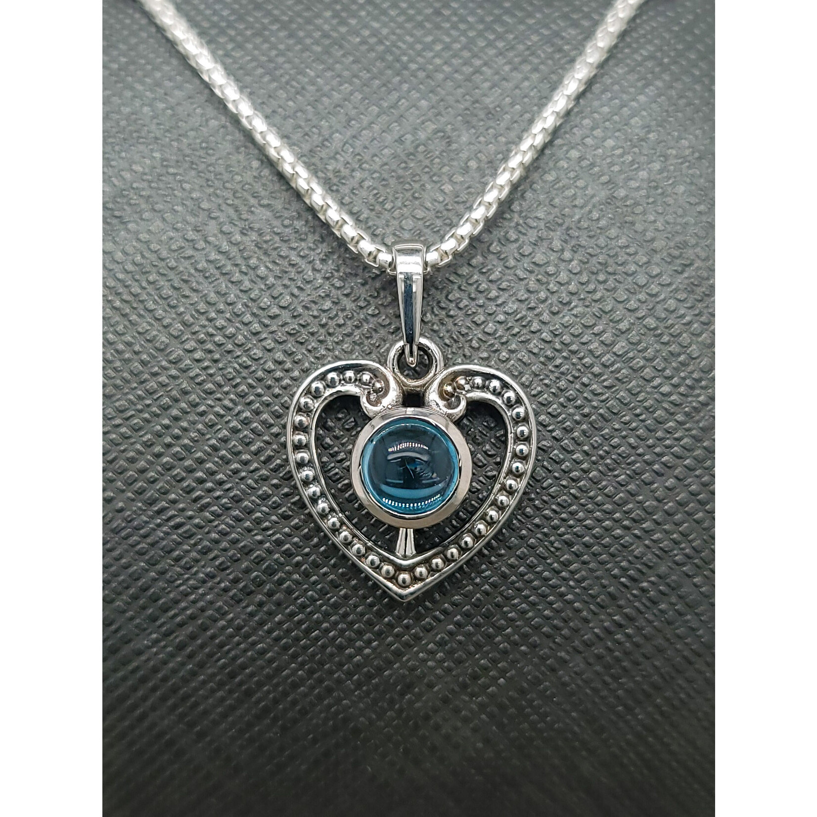 Modern Heirloom® Milgrain Heart Necklace - Blue Topaz Cabochon