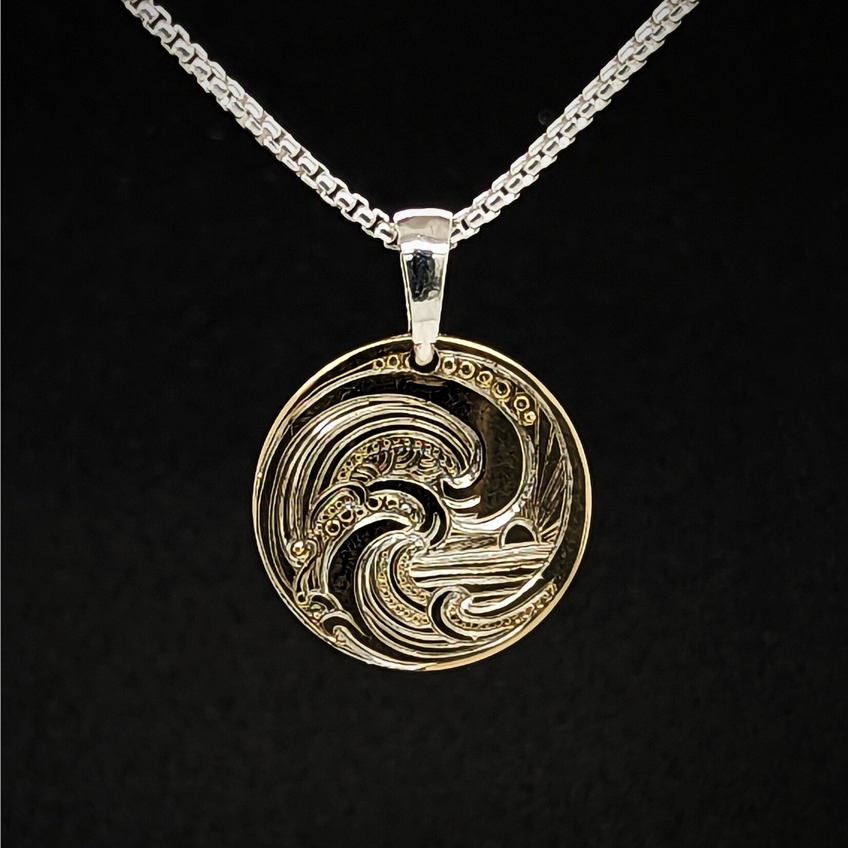 Modern Heirloom® Hand Engraved 18KY & Sterling Mini-Medallion 18" Necklace