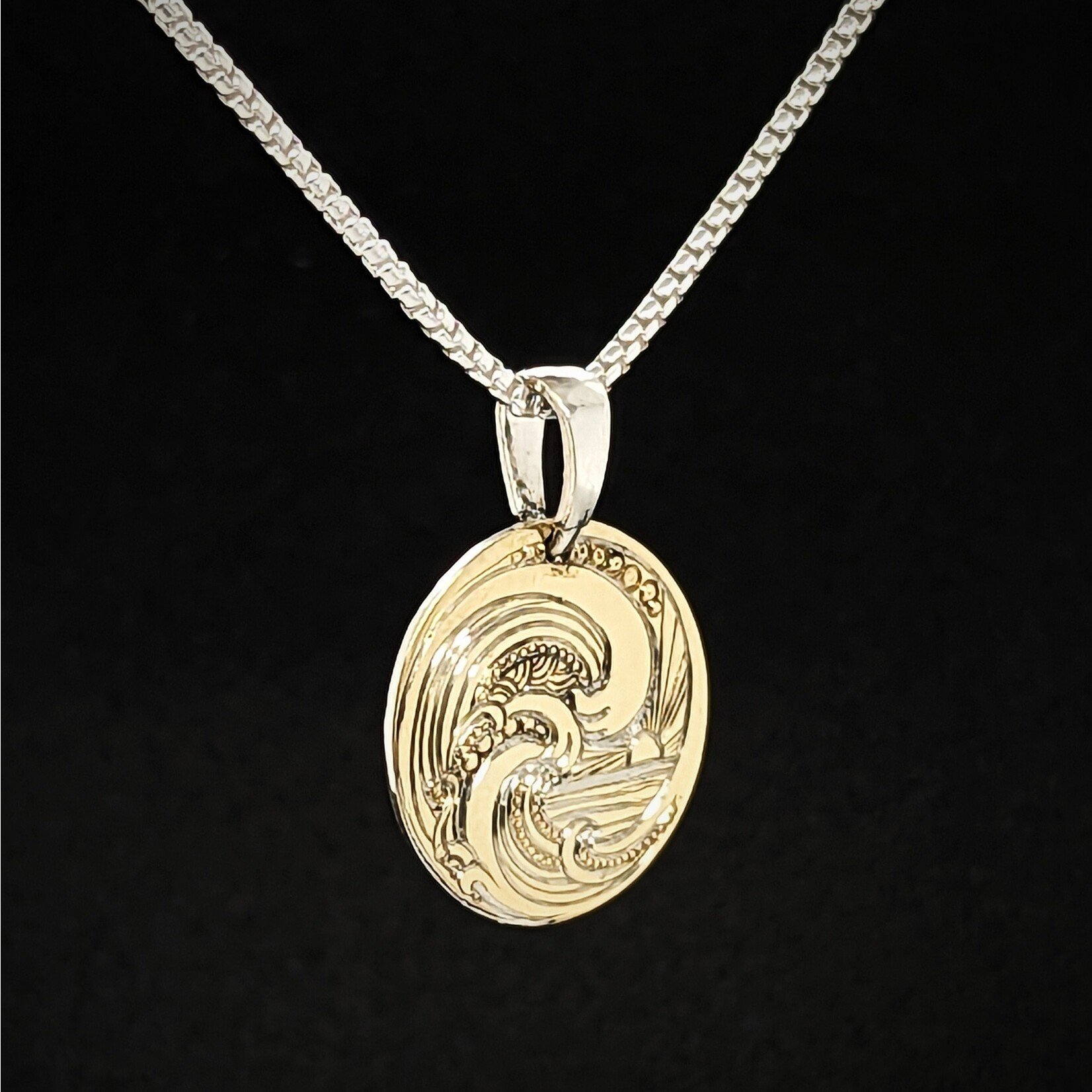 Modern Heirloom® Hand Engraved 18KY & Sterling Mini-Medallion 18" Necklace