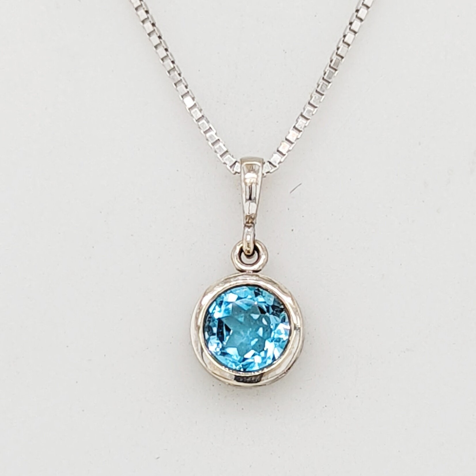 14KW Blue Topaz Filigree Pendant