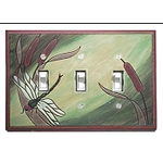 All Fired Up! Ltd. Dragonfly & Bulrush - Triple Switch Cover