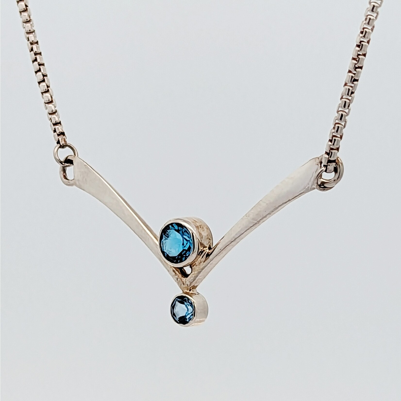 Modern Heirloom® Two-Stone Sterling Silver Chevron Necklace w/ Blue Topaz