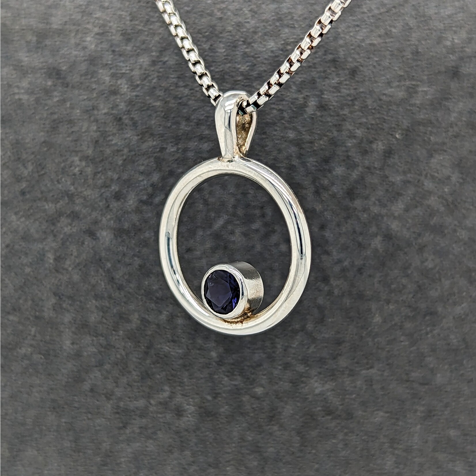 Modern Heirloom® Small Iolite Gem Circle Pendant, 18" Rounded Box
